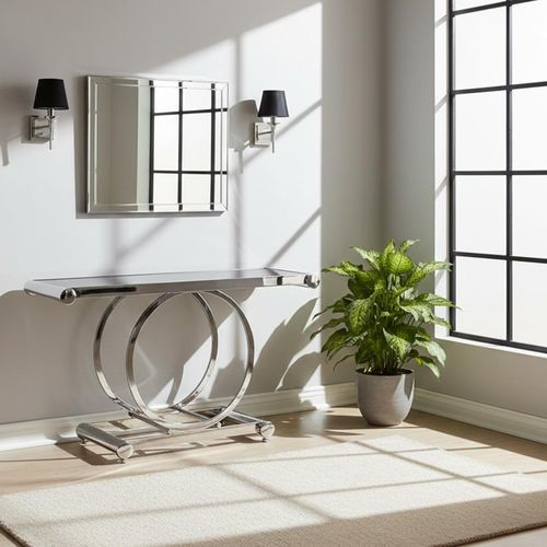 Novara Black Glass and Silver Metal Console Table