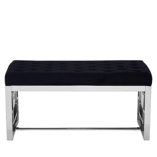 Allure Black Fabric Tufted Hall Bench with Chrome Base