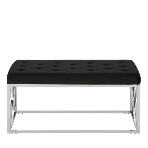 Allure Black Fabric Tufted Hall Bench with Chrome Base