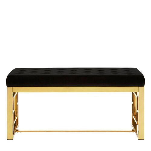Allure Black Velvet Fabric Hall Bench with Gold Base