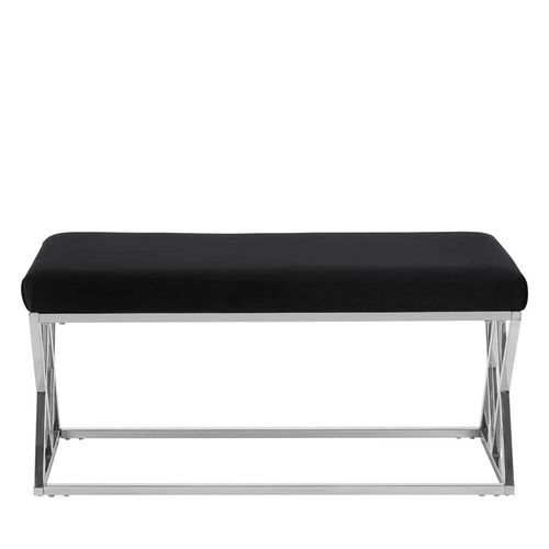 Allure Black Velvet Fabric Hall Bench with Chrome Base