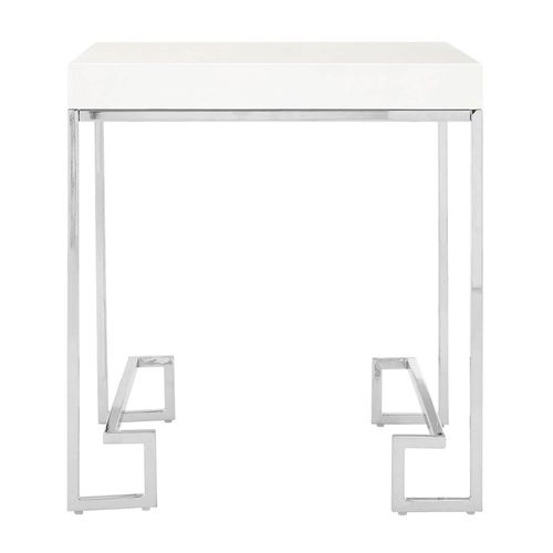 Allure White Marble Square End Table with Chrome Angled Legs
