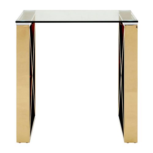 Allure Clear Glass Square End Table with Champagne Gold Cross Base