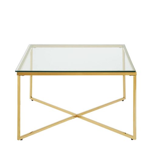 Allure Clear Glass Square Coffee Table with Gold Cross Base