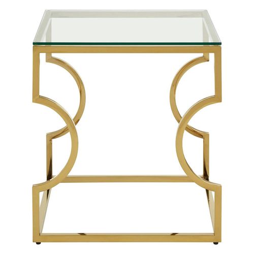 Allure Clear Glass Square End Table with Gold Curved Frame