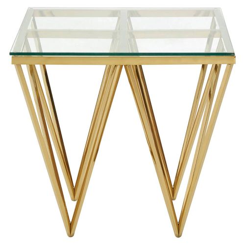Allure Clear Glass Square End Table with Gold Prismatic Legs