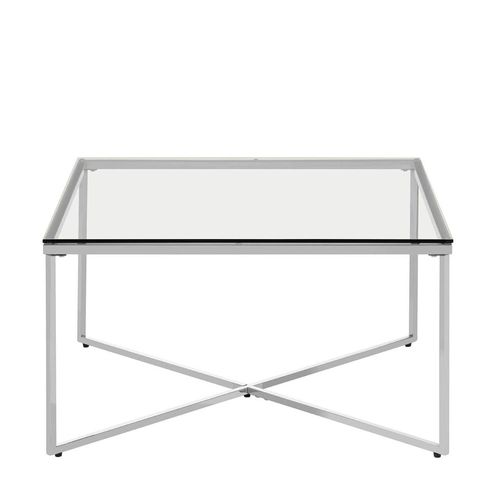 Allure Clear Glass Square Coffee Table with Silver Cross Base