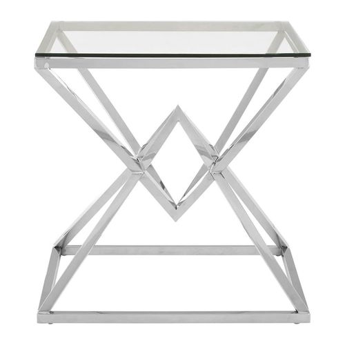 Allure Clear Glass Square End Table and Corseted Silver Base
