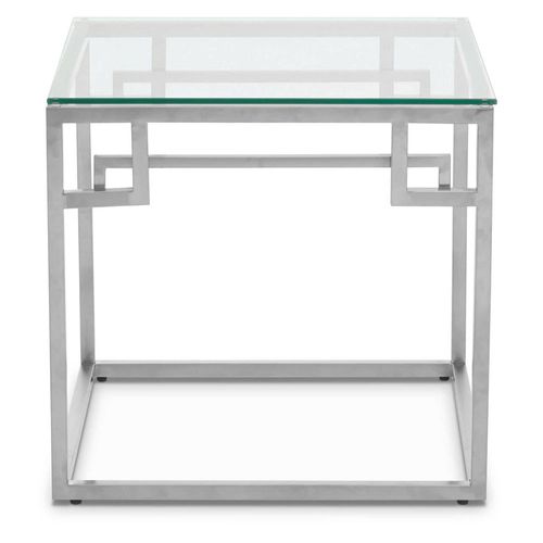 Allure Clear Glass Square Side Table with Silver Base