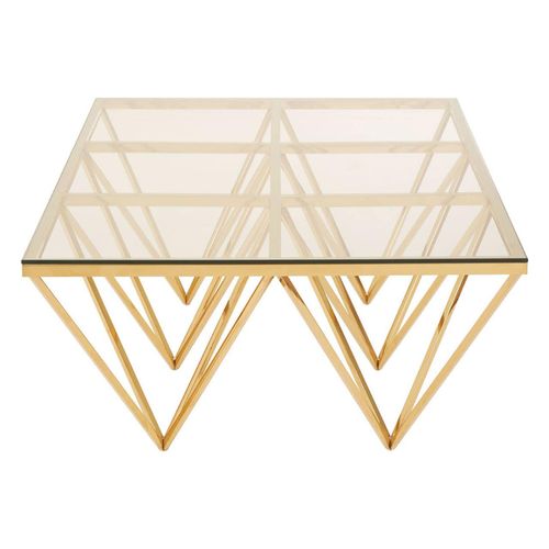 Allure Glass Coffee Table with Gold Spike Triangle Base
