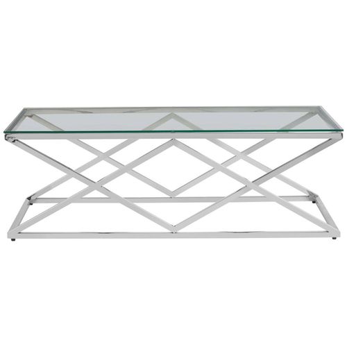 Allure Glass Coffee Table with Silver Inverted Prism Base