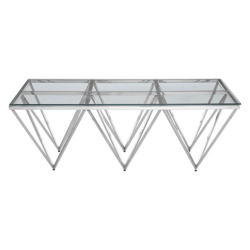 Allure Glass Coffee Table with Silver Spike Triangle Base