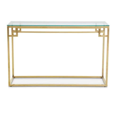 Allure Glass Console Table with Brushed Gold Base