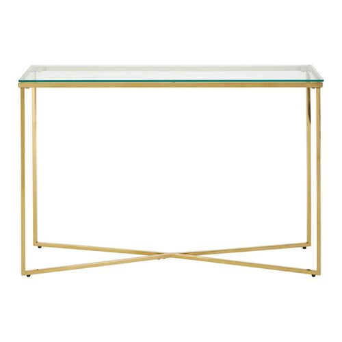 Allure Glass Console Table with Gold Cross Base