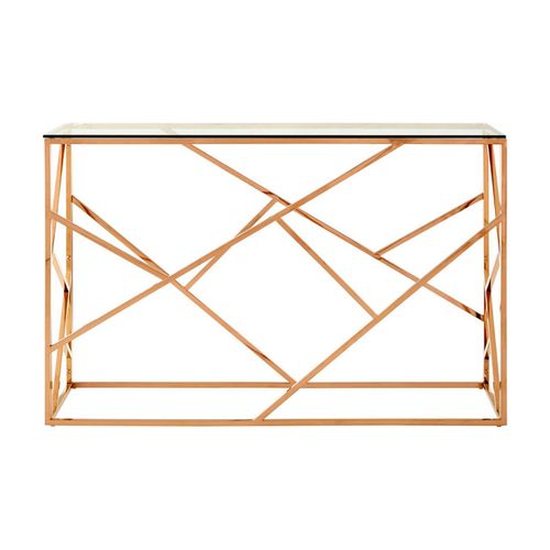 Allure Glass Console Table with Rose Gold Geometric Base