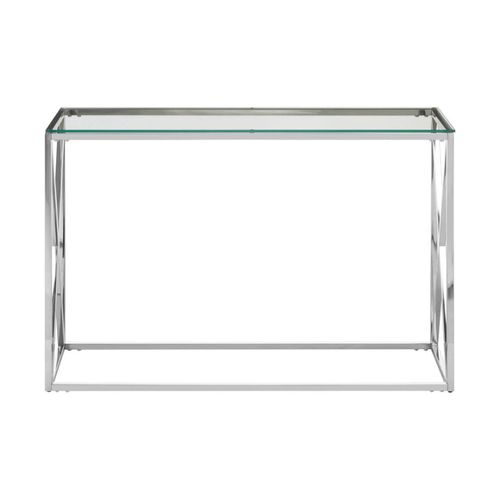 Allure Glass Console Table with Silver Cross Base