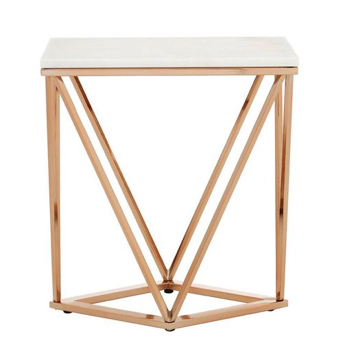 Allure White Glass End Table with Champagne Base