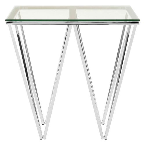 Allure Glass Square End Table with Chrome Triangular Base