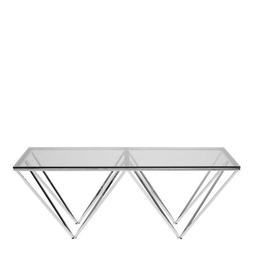 Allure Clear Glass Coffee Table with Chrome Triangular Base
