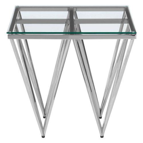 Allure Clear Glass Square End Table with Silver Prismatic Legs