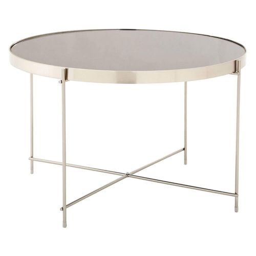 Allure Grey Mirrored Large Round Side Table with Chrome Legs