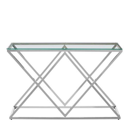 Allure Clear Glass Console Table Silver Inverted Prism Base