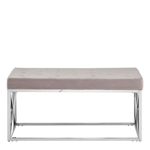 Allure Mink Fabric Tufted Hall Bench with Chrome Base
