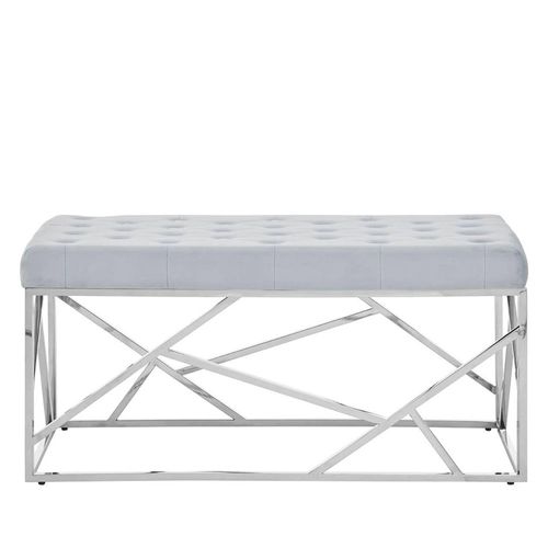Allure Powder Blue Fabric Hall Bench with Geometric Chrome Base