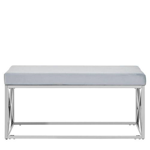 Allure Powder Blue Fabric Hall Bench with Chrome Base