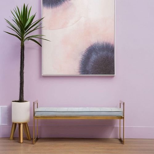 Allure Powder Blue Fabric Tufted Hall Bench with Gold Base
