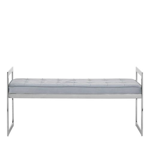 Allure Powder Blue Fabric Hall Bench with Chrome Base