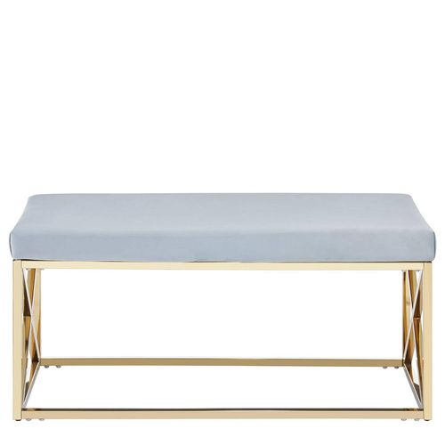 Allure Powder Blue Velvet Fabric Hall Bench with Gold Base