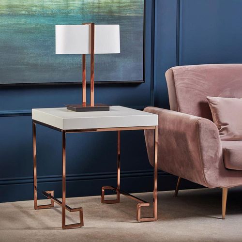 Allure White Marble Square End Table with Rose Gold Angled Legs
