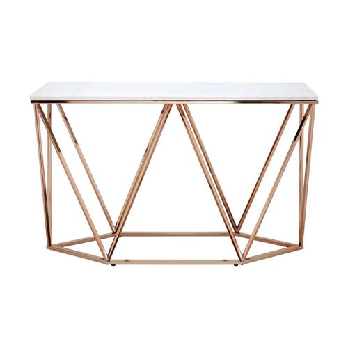 Allure White Faux Marble Console Table with Champagne Gold Base