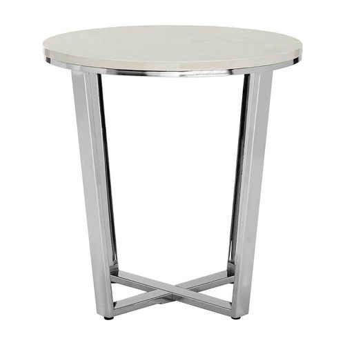 Allure White Marble Effect Round End Table with Chrome Base