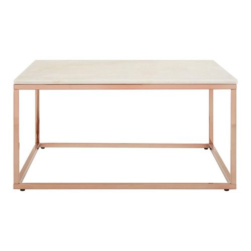 Allure White Marble Square Coffee Table with Rose Gold Base