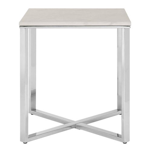Allure White Marble Square Side Table with Chrome Base