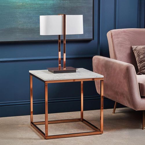 Allure White Marble Square End Table with Rose Gold Base