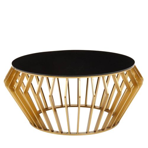 Ackley Black Glass and Gold Round Coffee Table 