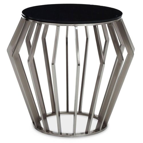 Ackley Black Glass and Silver Round Side Table 