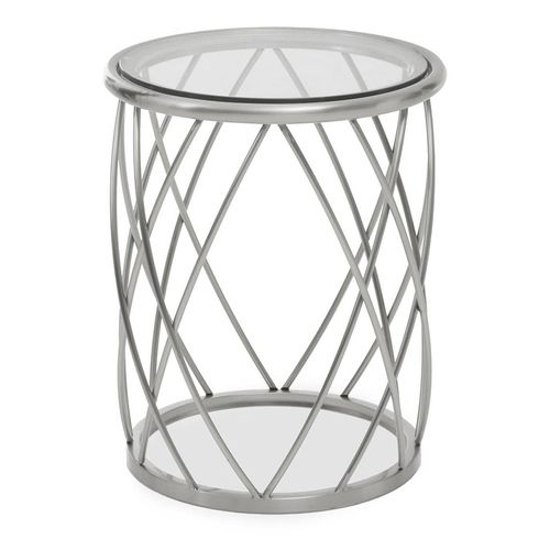 Ackley Clear Glass and Silver Round Side Table 