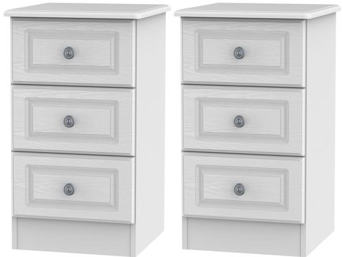 2 X Pembroke White 3 Drawer Beside Cabinet (Pair)
