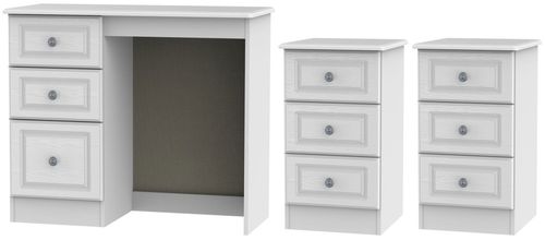 Pembroke White 3 Piece Bedroom Set with 3 Drawer Beside