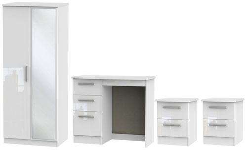 Knightsbridge White 4 Piece Bedroom Set with 2 Door Mirror Wardrobe