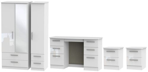 Knightsbridge White Gloss 4 Piece Bedroom Set with 3 Door Combi Wardrobe