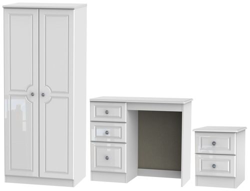 Pembroke White Gloss 3 Piece Bedroom Set with 2 Door Wardrobe