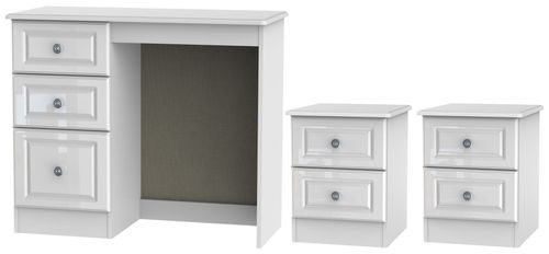 Pembroke White Gloss 3 Piece Bedroom Set with 2 Drawer Bedside
