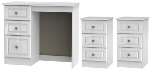Pembroke White Gloss 3 Piece Bedroom Set with 3 Drawer Beside