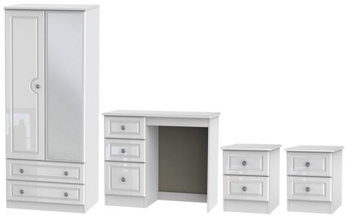 Pembroke White Gloss 4 Piece Bedroom Set with 2 Door Combi Wardrobe