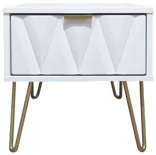 Diamond White 1 Drawer Bedside Cabinet with Gold Hairpin Legs